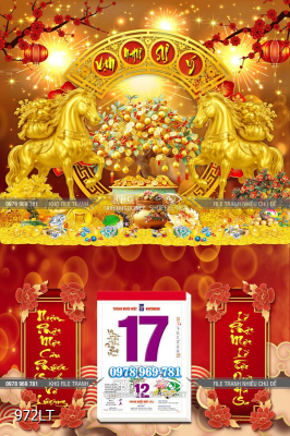 File lịch Tết cặp ngựa vàng hoa đào đỏ 972LT File lịch Tết cặp ngựa vàng hoa đào đỏ 972LT