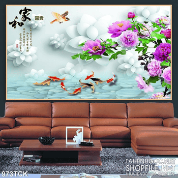 Tranh cá chép wall in 3d ấn tượng
