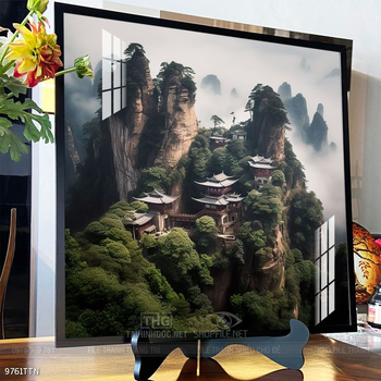 Tranh phon thủy sông, núi và mặt trời