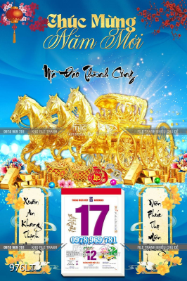 File lịch Tết Ngựa vàng kéo xe tiền vàng 976LT File lịch Tết Ngựa vàng kéo xe tiền vàng 976LT