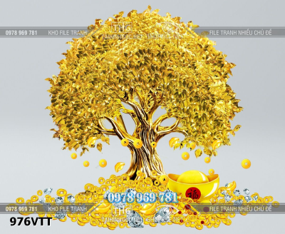 File tranh tết cây kim tiền vàng bạc đá quý 976VTT