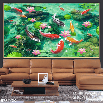 Tranh cá chép chơi đùa 3d  in uv đẹp