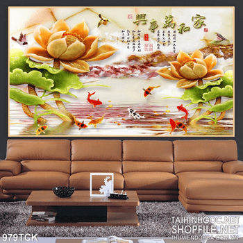 Tranh đóa hoa sen bằng ngọc đẹp mắt 3d