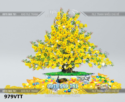 File tranh bonsai mai đào tết psd tách lớp 979VTT