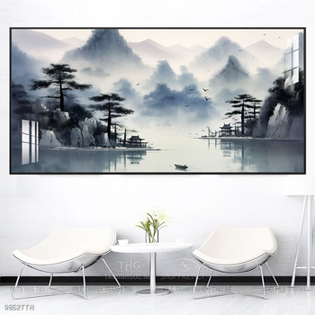 Tranh phon thủy sông, núi và mặt trời