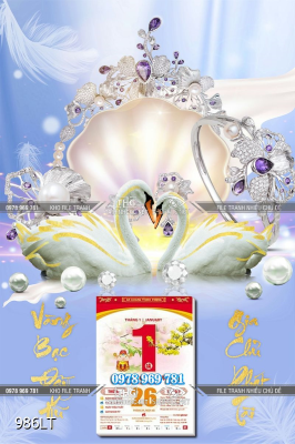 File lịch Tết thiên nga uyên ương trang sức đá quý 986LT File lịch Tết thiên nga uyên ương trang sức đá quý 986LT