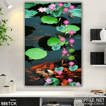 Tranh đàn cá chép và hoa sen wall