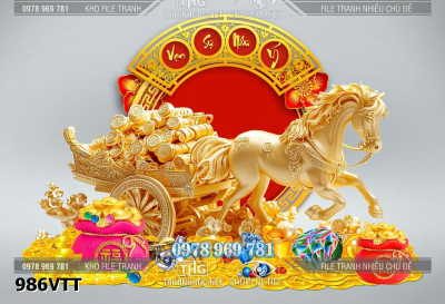 File psd ngựa vàng kéo xe vang bạc đá quý năm bính ngọ 986VTT