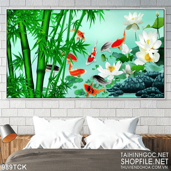 Tranh tre chép và hoa sen in uv wall