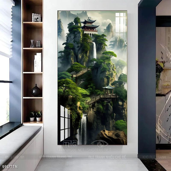 Tranh phon thủy sông, núi và mặt trời