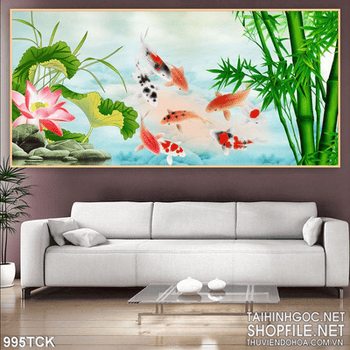 Tranh cá chép và cây tre wall décor