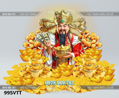 File tranh ông thần tài ôm tiền vàng tài lộc đón xuân 995VTT