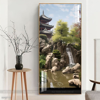 Tranh phon thủy sông, núi và mặt trời