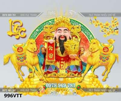 File psd tranh ông thần tài tết 2026 ngựa vàng bính ngọ 996VTT