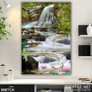 Tranh thác nước và cá chép in uv