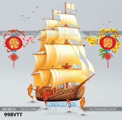 File tranh tư liệu thuyền vàng thuận buồm xuôi gió tài lộc 998VTT