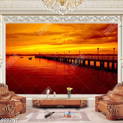 Tranh cây cầu dưới bầu trởi đỏ rực