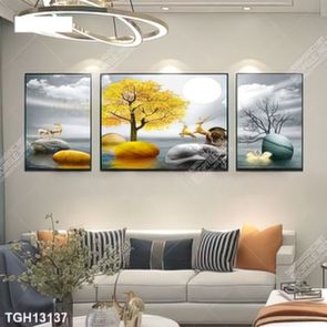 Tranh treo phòng khách đẹp ghép bộ