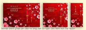 banner tranh ghep cay dao va long den do ngay dau nam moi file vector