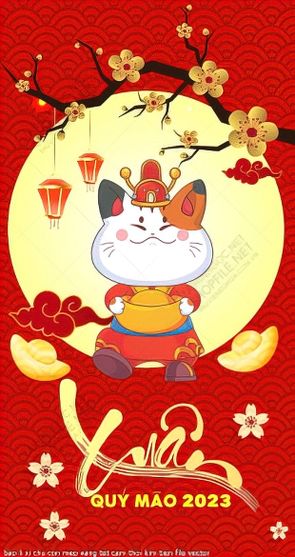 bao li xi chu con meo vang tet cam thoi kim tien file vector