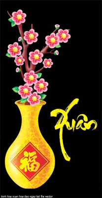 binh hoa xuan hoa dao ngay tet file vector