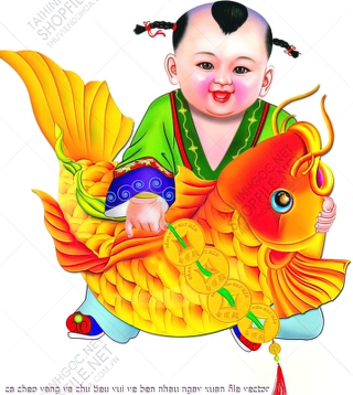 ca chep vang va chu tieu vui ve ben nhau ngay xuan file vector