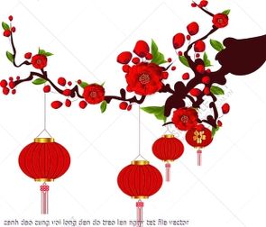 canh dao cung voi long den do treo len ngay tet file vector