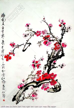 canh dao do tham voi chu tau thu phap xuan moi file vector