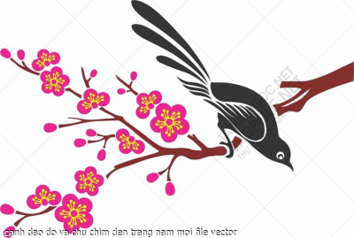 canh dao do va chu chim den trang nam moi file vector