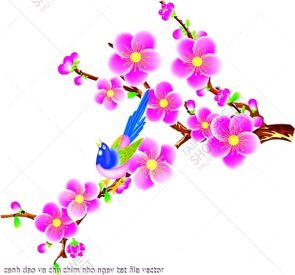 canh dao va chu chim nho ngay tet file vector