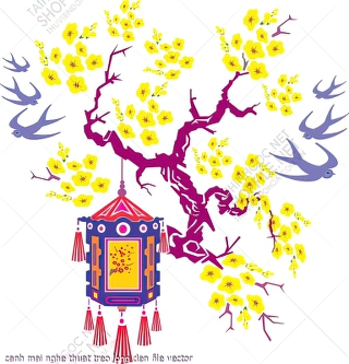 canh mai nghe thuat treo long den file vector