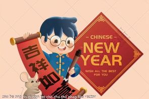 cau be ong do di don tet cho chu thu phap file vector