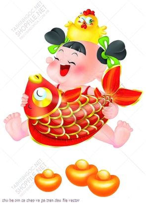 chu be om ca chep va ga tren dau file vector