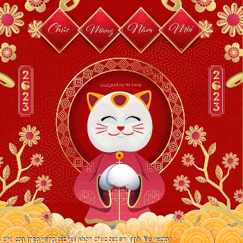 chu con meo vang tet vui nhon chuc tet an lanh file vector