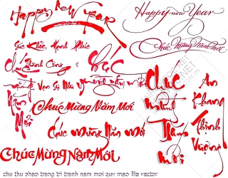 chu thu phap trang tri tranh nam moi quy mao file vector