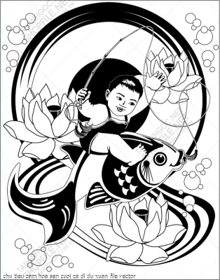 chu tieu cam hoa sen cuoi ca di du xuan file vector