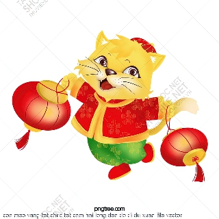 con meo vang tet chuc tet cam hai long den do di du xuan file vector