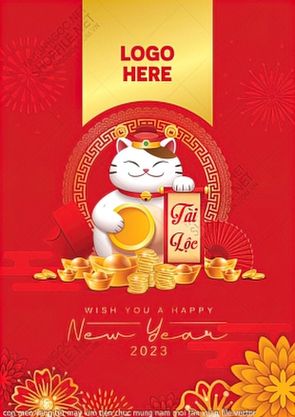 con meo vang tet may kim tien chuc mung nam moi tan xuan file vector