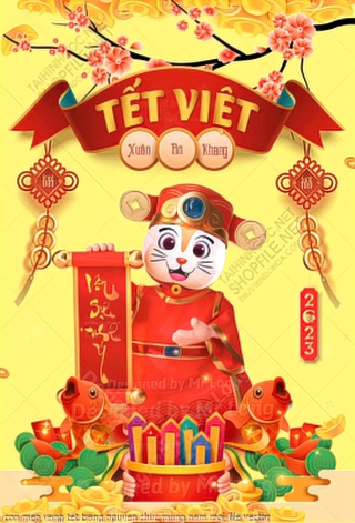 con meo vang tet trang nguyen chuc mung nam moi file vector