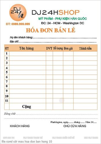 file corel cdr mau hoa don ban hang 10