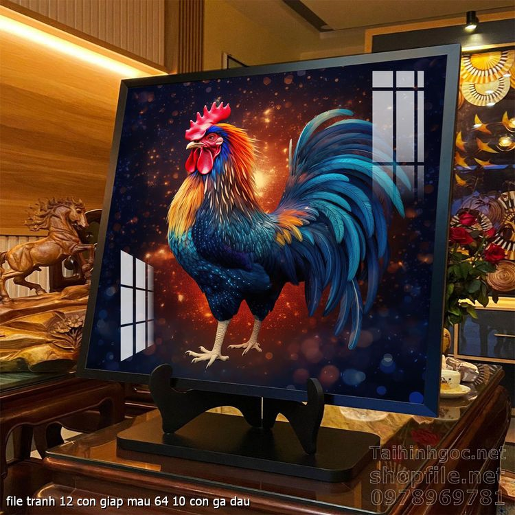 file tranh 12 con giap mau 64 10 con ga dau