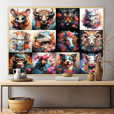 file tranh 12 con giap mau 7  tong hop