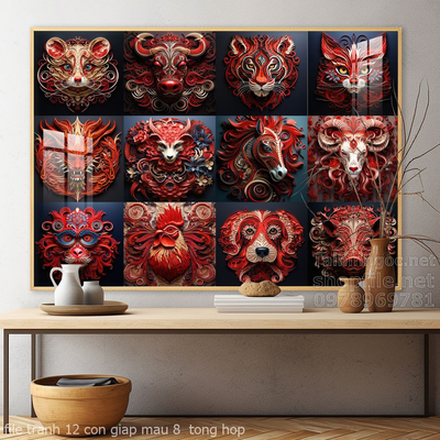 file tranh 12 con giap mau 8  tong hop
