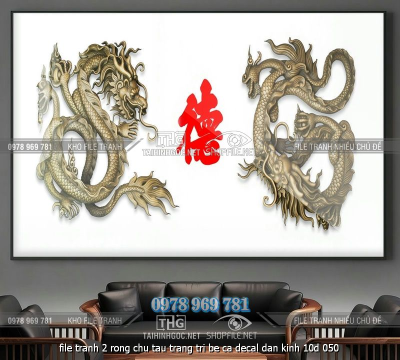 file tranh 2 rong chu tau trang tri be ca decal dan kinh 10d 050