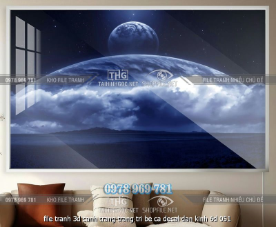 file tranh 3d canh trang trang tri be ca decal dan kinh 6d 051