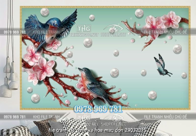 file tranh 3d chim va hoa mau don 29032025
