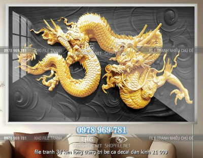 file tranh 3d kim long trang tri be ca decal dan kinh 21 009