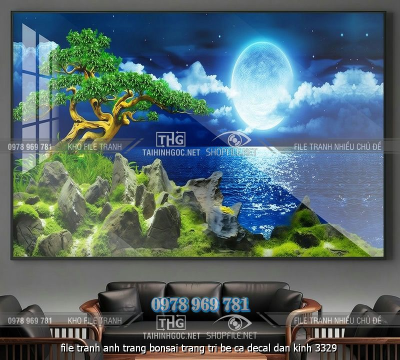 file tranh anh trang bonsai trang tri be ca decal dan kinh 3329