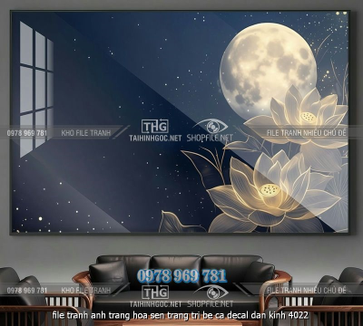 file tranh anh trang hoa sen trang tri be ca decal dan kinh 4022