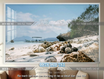 file tranh bai bien san ho trang tri be ca decal dan kinh 054